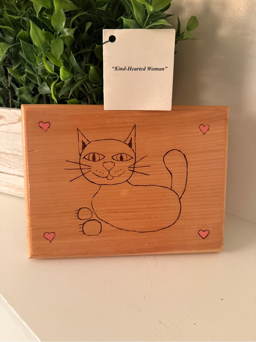 Folk Art Cat Wall Plaque “Kind-Hearted Woman” Hobo Symbol Handmade Prison Craft